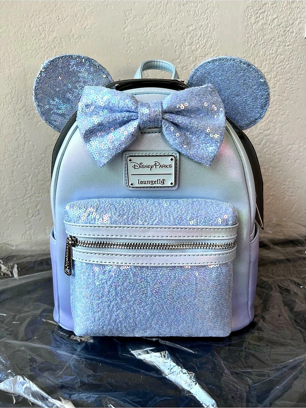 *RARE* Loungefly Disney Parks Minnie Mouse Sequined Mini Backpack - Winter Blue